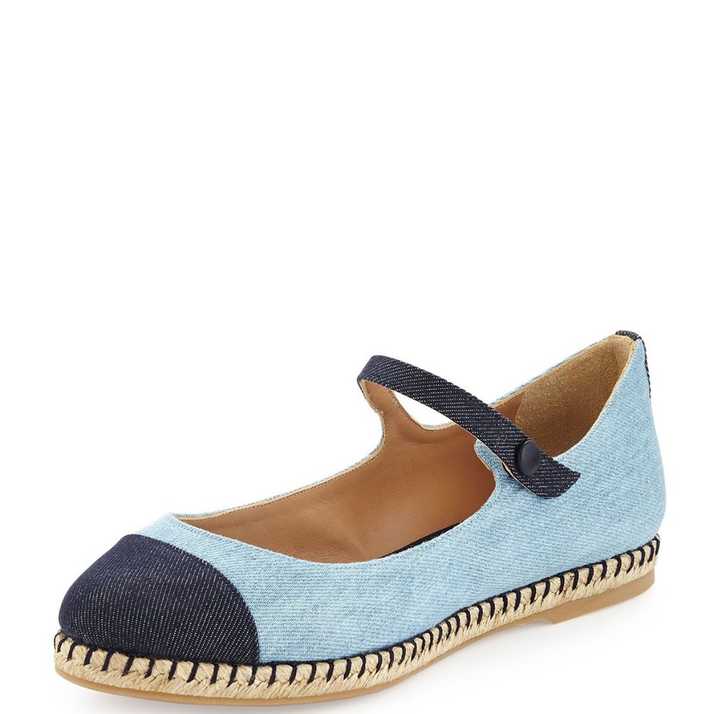 NWOT Tabitha Simmons Blue Chambray/Dark Blue Neely Cap-Toe Espadrille Flat 41/11